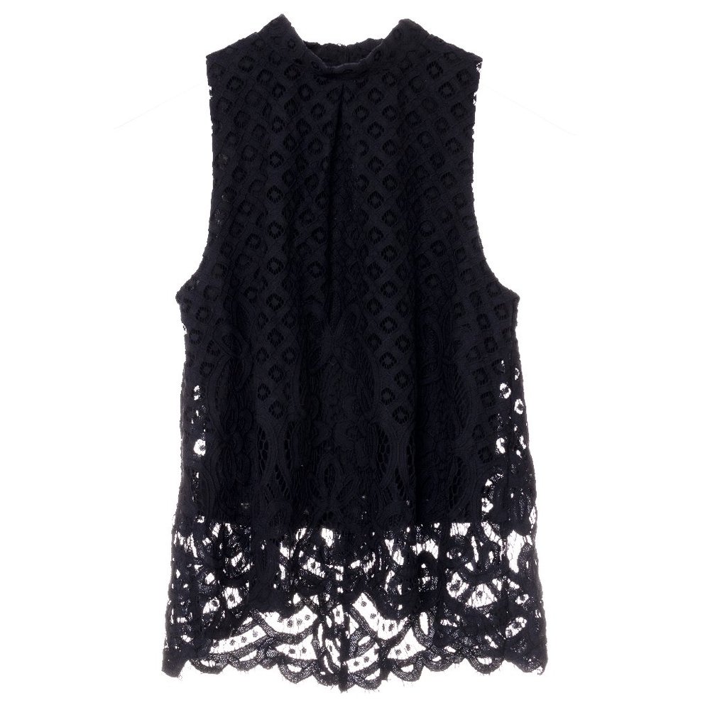 Love, Fire Embroidered Lace Mock Neck Sleeveless Top Black Size M